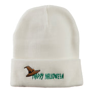 Happy Halloween Witch Hat Embroidered Long Beanie