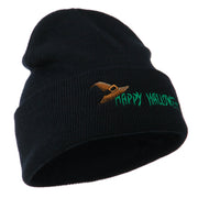 Happy Halloween Witch Hat Embroidered Long Beanie