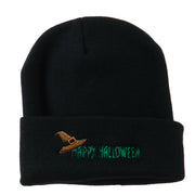 Happy Halloween Witch Hat Embroidered Long Beanie