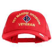1st Marine Division Veteran Embroidered 6 Panel Structured Cotton Twill Mesh Cap Made in USA - Red OSFM