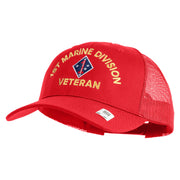 1st Marine Division Veteran Embroidered 6 Panel Structured Cotton Twill Mesh Cap Made in USA - Red OSFM