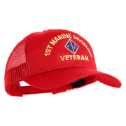 1st Marine Division Veteran Embroidered 6 Panel Structured Cotton Twill Mesh Cap Made in USA - Red OSFM