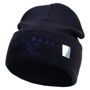 Made in USA Eagle Navy Retired Logo Embroidered 12 Inch Solid Knit Cuff Long Beanie