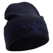 Made in USA Eagle Navy Retired Logo Embroidered 12 Inch Solid Knit Cuff Long Beanie