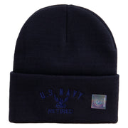 Made in USA Eagle Navy Retired Logo Embroidered 12 Inch Solid Knit Cuff Long Beanie