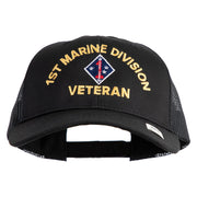 1st Marine Division Veteran Embroidered 6 Panel Structured Cotton Twill Mesh Cap Made in USA - Black OSFM