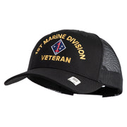 1st Marine Division Veteran Embroidered 6 Panel Structured Cotton Twill Mesh Cap Made in USA - Black OSFM