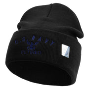 Made in USA Eagle Navy Retired Logo Embroidered 12 Inch Solid Knit Cuff Long Beanie