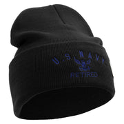 Made in USA Eagle Navy Retired Logo Embroidered 12 Inch Solid Knit Cuff Long Beanie