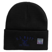 Made in USA Eagle Navy Retired Logo Embroidered 12 Inch Solid Knit Cuff Long Beanie