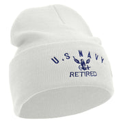 Made in USA Eagle Navy Retired Logo Embroidered 12 Inch Solid Knit Cuff Long Beanie