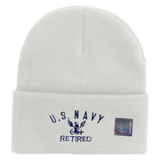 Made in USA Eagle Navy Retired Logo Embroidered 12 Inch Solid Knit Cuff Long Beanie