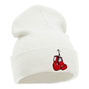 Hanging Boxing Gloves Embroidered Long Knitted Beanie