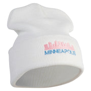Minneapolis Skyline Embroidered 12 Inch Solid Long Beanie Made in USA - White OSFM
