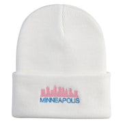 Minneapolis Skyline Embroidered 12 Inch Solid Long Beanie Made in USA - White OSFM