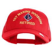1st Marine Division Retired Embroidered 6 Panel Structured Cotton Twill Mesh Cap Made in USA - Red OSFM