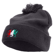 Flag of Wales Embroidered Pom Acrylic Cuff Long Beanie - Navy OSFM