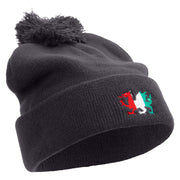 Flag of Wales Embroidered Pom Acrylic Cuff Long Beanie - Navy OSFM