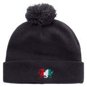 Flag of Wales Embroidered Pom Acrylic Cuff Long Beanie - Navy OSFM