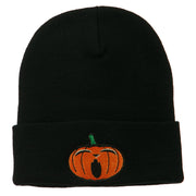 Halloween Yawning Jack o Lantern Embroidered Long Beanie