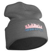 Minneapolis Skyline Embroidered 12 Inch Solid Long Beanie Made in USA - Light-Grey OSFM