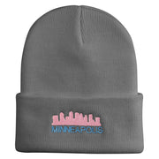 Minneapolis Skyline Embroidered 12 Inch Solid Long Beanie Made in USA - Light-Grey OSFM