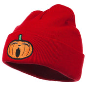 Halloween Yawning Jack o Lantern Embroidered Long Beanie