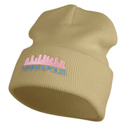 Minneapolis Skyline Embroidered 12 Inch Solid Long Beanie Made in USA - Khaki OSFM