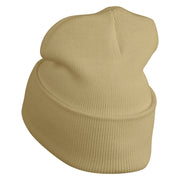 Minneapolis Skyline Embroidered 12 Inch Solid Long Beanie Made in USA - Khaki OSFM