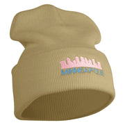 Minneapolis Skyline Embroidered 12 Inch Solid Long Beanie Made in USA - Khaki OSFM