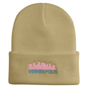Minneapolis Skyline Embroidered 12 Inch Solid Long Beanie Made in USA - Khaki OSFM