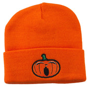 Halloween Yawning Jack o Lantern Embroidered Long Beanie