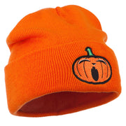 Halloween Yawning Jack o Lantern Embroidered Long Beanie