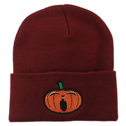 Halloween Yawning Jack o Lantern Embroidered Long Beanie