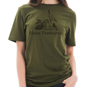 Happy Thanksgiving Drawing Graphic Design Unisex Ring Spun Combed Cotton Short Sleeve Deluxe Jersey T-Shirt