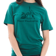 Happy Thanksgiving Drawing Graphic Design Unisex Ring Spun Combed Cotton Short Sleeve Deluxe Jersey T-Shirt