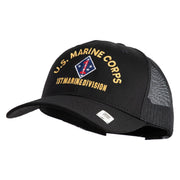 U.S. Marine Corps 1st Marine Division Embroidered 6 Panel Structured Cotton Twill Mesh Cap Made in USA - Black OSFM