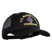 U.S. Marine Corps 1st Marine Division Embroidered 6 Panel Structured Cotton Twill Mesh Cap Made in USA - Black OSFM