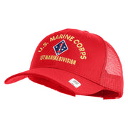 U.S. Marine Corps 1st Marine Division Embroidered 6 Panel Structured Cotton Twill Mesh Cap Made in USA - Red OSFM