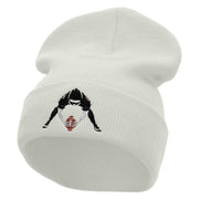 Football Hike Embroidered 12 Inch Long Knitted Beanie - White OSFM