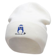 Birdie Golfing Embroidered 12 Inch Long Knitted Beanie - White OSFM