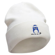 Birdie Golfing Embroidered 12 Inch Long Knitted Beanie - White OSFM