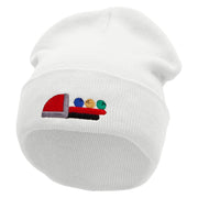 Bowling Machine Embroidered 12 inch Acrylic Cuffed Long Beanie - White OSFM