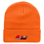 Bowling Machine Embroidered 12 inch Acrylic Cuffed Long Beanie - Orange OSFM