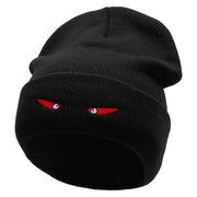 Spooky Eyes Embroidered 12 Inch Long Knitted Beanie - Black OSFM