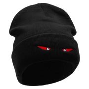 Spooky Eyes Embroidered 12 Inch Long Knitted Beanie - Black OSFM