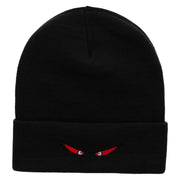 Spooky Eyes Embroidered 12 Inch Long Knitted Beanie - Black OSFM