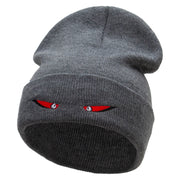 Spooky Eyes Embroidered 12 Inch Long Knitted Beanie - Dk-Grey OSFM