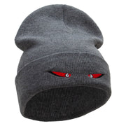 Spooky Eyes Embroidered 12 Inch Long Knitted Beanie - Dk-Grey OSFM