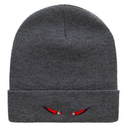 Spooky Eyes Embroidered 12 Inch Long Knitted Beanie - Dk-Grey OSFM